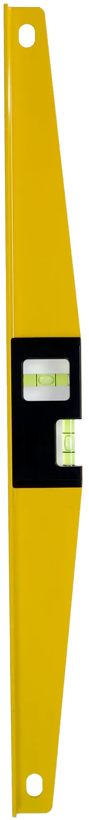 STANLEY 1-42-804 yellow spirit level side view with black center and two bubble vials.